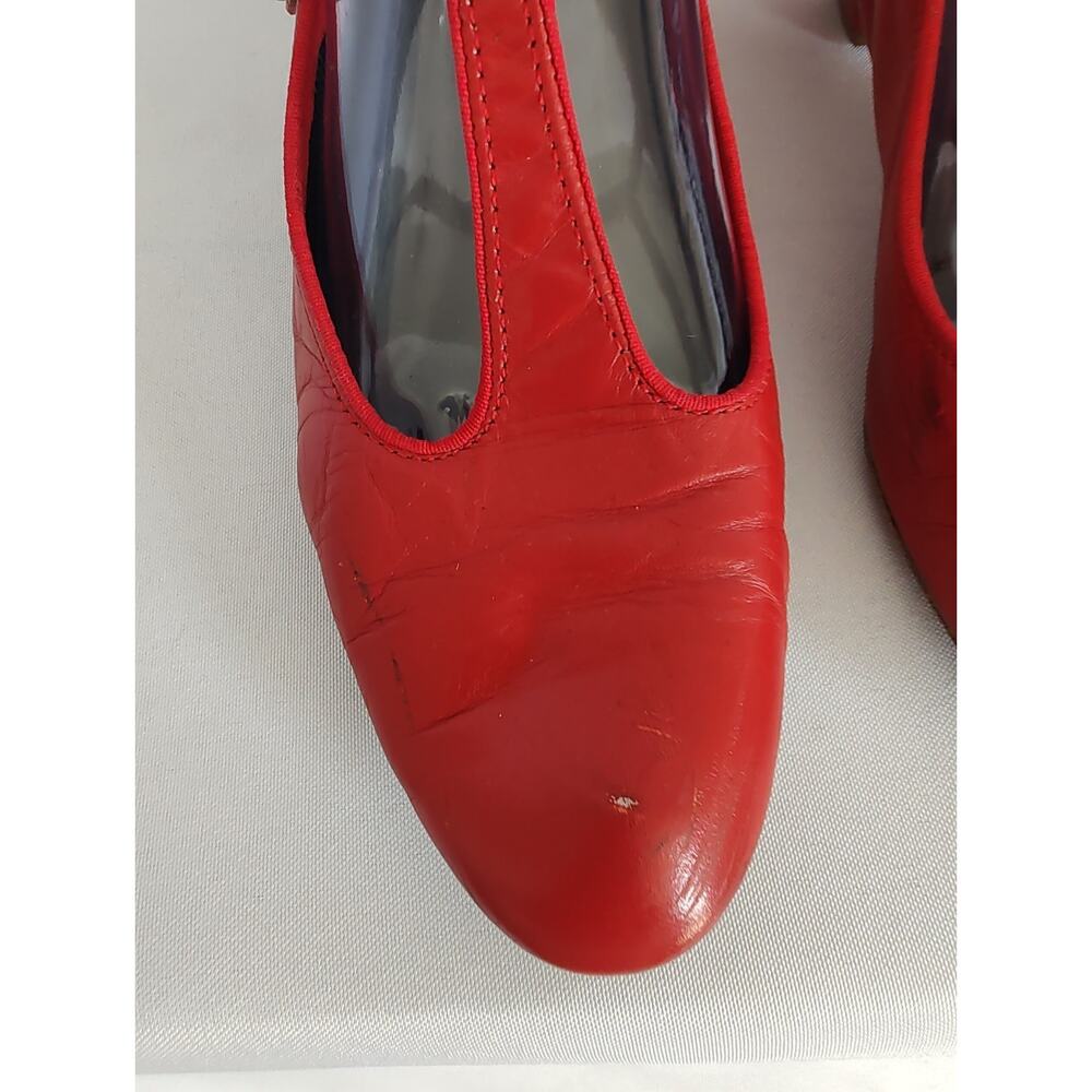 Leo's Dance Wear Rockabilly Women’s Red Leather T-Strap Dance Shoes, Low Heel - Picture 5 of 16